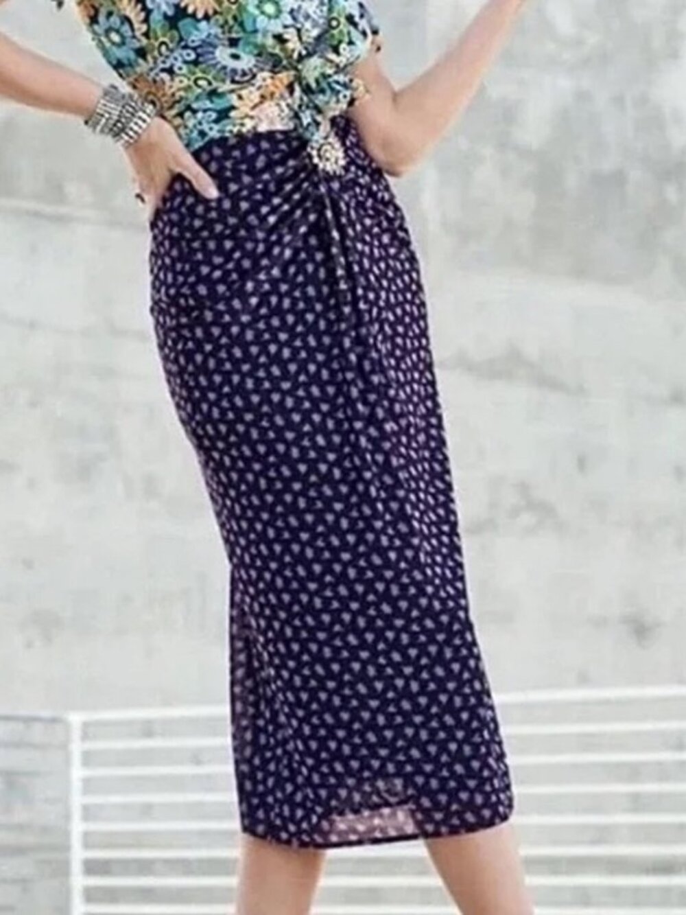 The CAbi Island Midi/Maxi Skirt a Black & Lavender Floral Draped Mesh Design XL